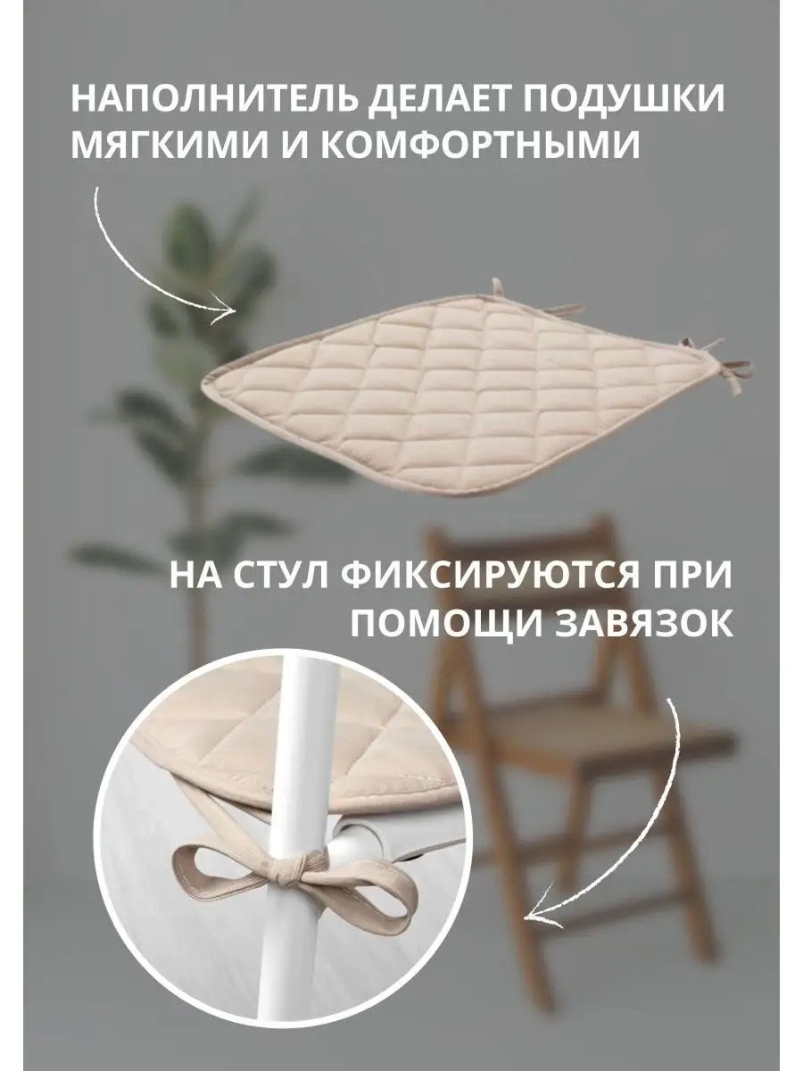 Подушки на стулья 4 шт квадратные с завязками Икеа